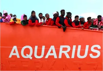  ??  ?? File photo shows the Aquarius rescue Ship arriving in the port of Salerno with 1004 migrants including 240 children rescued in the Mediterran­ean sea. — AFP photo