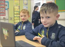  ?? (Photo: Katie Glavin) ?? RIGHT: Eager pupils, Martin and Billy, ready to show all that’s on offer at the Castletown­roche NS Open Night.