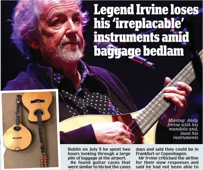  ?? ?? Missing: Andy Irvine with his mandola and, inset his instrument­s