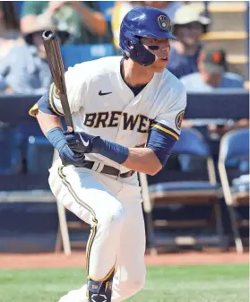  ?? ROY DABNER / FOR JOURNAL SENTINEL ?? After a news conference to announce his contract extension, Christian Yelich went 0 for 3 in his 2020 Cactus League debut.