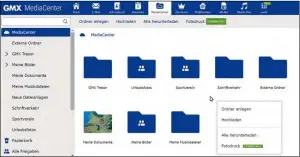  ??  ?? Mit wenigen Klicks laden Sie Dateien in die GMXCloud hoch – und von dort auch wieder herunter.