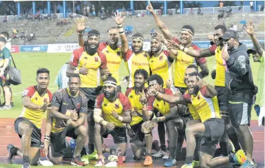  ?? Photo: Vilimoni Vaganalau ?? Papua New Guinea men’s sevens team celebrate their success at the ANZ Stadium, Suva on November 11, 2017.