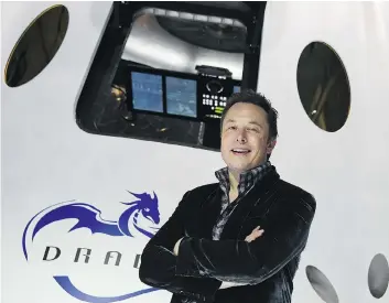  ?? ROBYN BECK/AGENCE FRANCE-PRESSE ?? SpaceX CEO Elon Musk introduces SpaceX’s Dragon V2 spacecraft, the company’s next-generation version of the Dragon ship designed to carry astronauts into space, in 2014. Long before he was designing spaceships and electric cars, he was working on a...