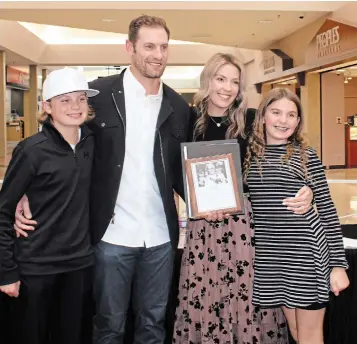  ?? BERND FRANKE PHOTOS ST. CATHARINES STANDARD ?? Dan Girardi’s induction into the Welland Sports Wall of Fame was celebrated with his son Landon, wife Pamela and daughter Shaye.