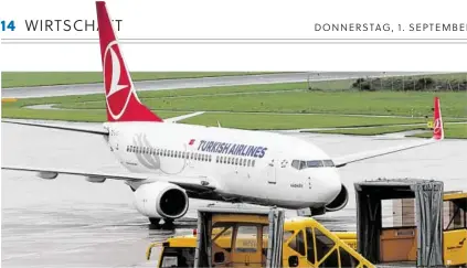  ?? BILD: SN/ROBERT RATZER ?? Die Jets der Turkish Airlines machen sich auf dem Salzburger Flughafen rarer.