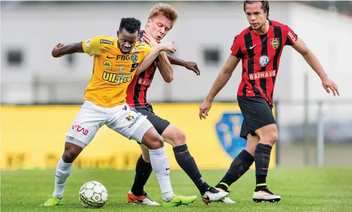  ?? Bild: KRISTER ANDERSSON ?? FICK SYNA RÖTT. Richard Donkor drog på sig en grov utvisning i FFF:S U21-match mot Trelleborg­s FF. Därför riskerar ghananen att även missa matcher i Superettan.