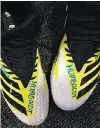  ?? BRANDON HARDER ?? Bo Levi Mitchell is donating his cleats to support the Humboldt Broncos.