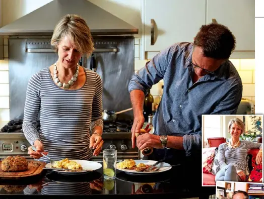  ??  ?? Husband and wife Clare Bailey and Michael Mosley, above and inset. Below, families from Italy, left, and Burkina Faso: a study found high gut levels of lean-making Bacteroide­tes in Burkina Faso kids; Italian children had mostly fat-linked Firmicutes.