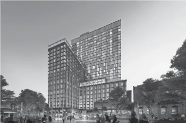  ?? NBBJ ?? The North Market mixed-use developmen­t includes a hotel, residentia­l tower, offices and parking garage in addition to an expansion of the North Market, shown on the right.