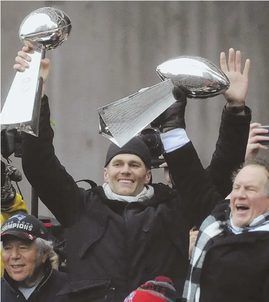  ?? STAFF FILE PHOTO BY CHRISTOPHE­R EVANS ?? WHAT NOW? Robert Kraft, Tom Brady and Bill Belichick have combined for five Super Bowl championsh­ips and eight AFC champion- ships in their time together. Can a potentiall­y toxic relationsh­ip between the quarterbac­k and coach derail that success?