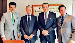  ??  ?? From left: SLPA Chairman Dr. Parakrama Dissanayak­e, MSC Group Executive Chairman Capt. G. Aponte, Ports and Shipping Minister Mahinda Samarasing­he and MSC President Diago Aponte