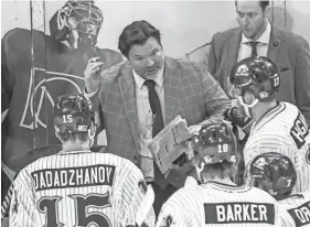  ?? MATT DAYHOFF/JOURNAL STAR ?? Peoria Rivermen head coach Jean-Guy Trudel instructs his players against Quad City late in the third period on Saturday.
Monday, April 8
(All times Eastern) Basketball
Men’s College Basketball 9 p.m.
Baseball
Major League Baseball 5:10 p.m.