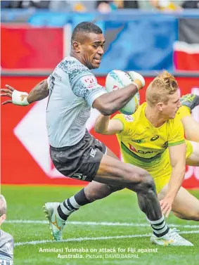  ?? Picture: DAVID BARPAL ?? Aminiasi Tuimaba on attack for Fiji against Australia.