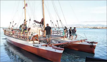  ?? Polynesian Voyaging Society ?? THE HIKIANALIA, which will traverse the Great Pacific Garbage Patch, set sail from Hawaii on Saturday with a crew of 13.