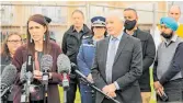  ??  ?? Prime Minister Jacinda Ardern and Auckland Mayor Phil Goff in Papatoetoe yesterday.