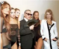  ??  ?? 10 With models including Turlington (second right) and Claudia Schiffer (far right) in the 1990s