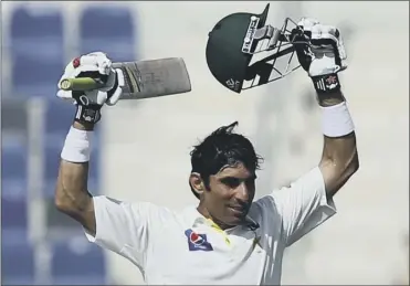  ?? Picture: Getty Images ?? Misbah–ul–Hag celebrates after scoring a century in only 56 deliveries against Australia