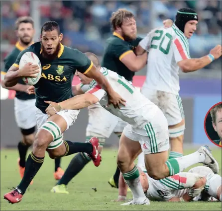  ?? ASHFAK MOHAMED
PICTURE: GALLO IMAGES ?? ON THE RUN: Nizaam Carr made his first Test appearance for the Springboks, coming on in the 57th minute, against Italy on Saturday. The Boks had a onerous time in Padova but eventually ran out 22-6 winners.