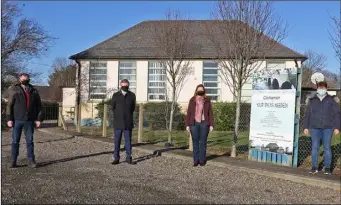  ??  ?? Clohamon Community Developmen­t Group members at the old Clohamon school, Mick Gahan, Rory Fanning (Slaney Foods), Caroline Fortune (PRO CCDG) and Shelly O’Leary (treasurer CCDG). (missing from photo is Barty O’Connor).