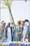  ??  ?? Priyanka Gandhi at a Kisan Mahapancha­yat in support of farmers agitation in Bijnor.