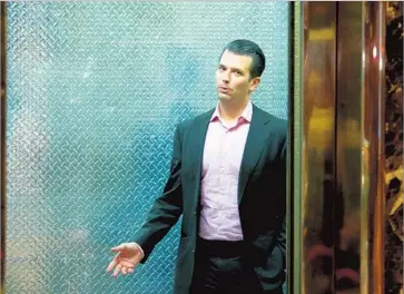  ?? Eduardo Munoz Alvarez AFP/Getty Images ?? DONALD TRUMP JR. last year at Trump Tower, where he met in June 2016 with a Russian lawyer. Months later he flew to Paris, where he met with a Syrian peace activist who briefed officials in Moscow within days.
