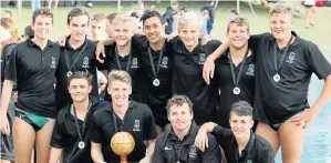  ??  ?? FEELING GREAT: The Pearson High School team which won the boys’ category in the national co-ed water polo tournament at Pearson this weekend was, from left, back, Duncan Werth, Aidan Chamberlai­n, Grant Smith, Chad Harris, Jason du Randt, Wiehahn Koen,...