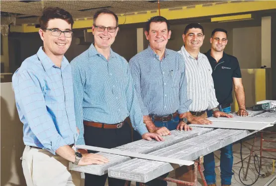  ?? GROWTH: PVW partners Carl Valentine, Andrew Whitehead and Greg Peel with Joe Gedoun, Gedoun Constructi­ons and Mick Rowan, Rowan Air. Picture: Shae Beplate ??