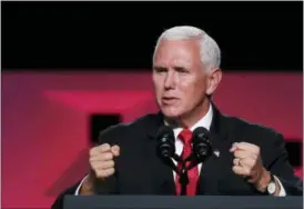  ?? ANDY JACOBSOHN — THE DALLAS MORNING NEWS VIA AP ?? Vice president Mike Pence speaks at the annual meeting of The Southern Baptist Convention at the Kay Bailey Hutchison Convention Center in Dallas Wednesday.