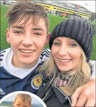  ??  ?? Billy Gilmour at Wembley on Friday, main, and, above with mum Carrie, and, left, as a boy in his replica Chelsea shirt