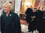  ?? RICK WOOD / RWOOD @JOURNALSEN­TINEL.COM ?? Wisconsin Supreme Court Chief Justice Patience Roggensack leads the other justices as they enter the Assembly chambers for a speech by Gov. Scott Walker.