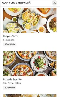  ??  ?? A screenshot from the Uber Eats app shows some of the fare that restaurant­s offer.
