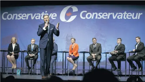  ?? COLE BURSTON / BLOOMBERG FILES ?? Maxime Bernier speaks during the final Conservati­ve Party leadership debate in Toronto on April 26.