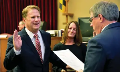  ?? ?? Andrew Wilkinson is sworn is as a circuit court judge in January 2020. Photograph: Julie E Greene/AP