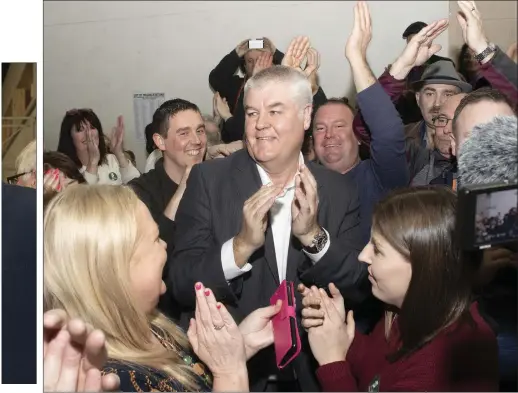  ??  ?? Applause for Sinn Féin’s Johnny Mythen at the Wexford count centre.