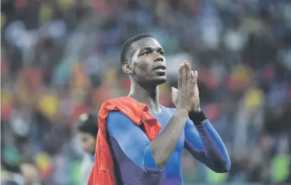  ?? Picture: AFP ?? THANK YOU. France’s midfielder Paul Pogba celebrates the team’s victory in the World Cup semifinal match between France and Belgium at the Saint Petersburg Stadium in Saint Petersburg on Wednesday. He dedicated their win to the rescued Thai youngsters.