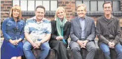  ??  ?? Cold Feet’s Fay Ripley, John Thomson, Hermione Norris, Robert Bathurst and James Nesbitt, and (left) Nesbitt with Ceallach Spellman as his son