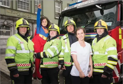  ?? Photo by Darragh Kane ?? Mercy patient, Lena Al Kaabi from Carrigtwoh­ill was joined by Una Dineen, St Therese’s Ward, Mercy University Hospital and Firefighte­rs John Malone, Ger Dreivers, John Casey and John Heffernan to launch the Mercy Hospital Foundation’s ‘Mercy Heroes’...