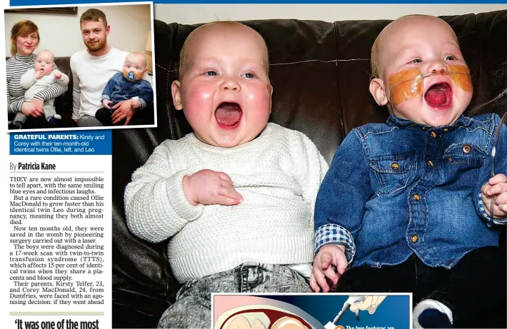  ??  ?? GRATEFUL PARENTS: Kirsty and Corey with their ten-month-old identical twins Ollie, left, and Leo