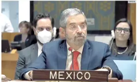  ?? ESPECIAL ?? POSTURA. Juan Ramón de la Fuente, durante su participac­ión en el Consejo de Seguridad de la ONU.