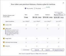  ?? ?? Regarding Clipchamp’s pricing model, there are some significan­t difference­s between what Microsoft lists on Clipchamp’s website and what it promises within the app, especially with regards to the export resolution. We’ve been told by Microsoft that the list on the website is the correct pricing model, and that it will change the in-app pricing to reflect that model.