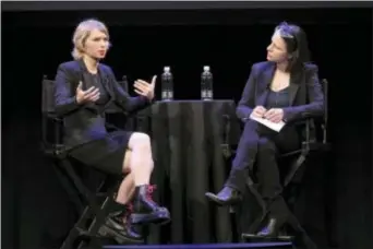  ?? PATRICK BUTLER — THE NEW YORKER VIA AP ?? In this photo provided by The New Yorker, Chelsea Manning, left, speaks to New Yorker writer Larissa MacFarquha­r during an appearance at the New Yorker Festival on Sunday in New York. Manning appeared before a largely sympatheti­c crowd at the annual...