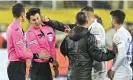  ?? ?? Referee Halil Umut Meler was escorted away by police after the incident. Photograph: Anadolu/Getty Images