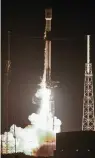  ?? — AP ?? A SpaceX Falcon 9 rocket lifts off from Cape Canaveral Space Force Station in Florida on Thursday.