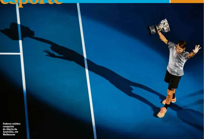  ??  ?? Federer celebra conquista do Aberto da Austrália, em Melbourne