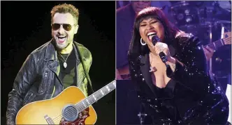  ??  ?? Eric Church performing at the 2016Stagec­oach Festival in Indio, Calif., on April 29, 2016, left, and Jazmine Sullivan performing at the Pre-Grammy Gala And Salute To Industry Icons in Beverly Hills, Calif., on Feb. 9, 2019.