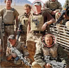  ??  ?? Comrades: Nathan, circled front, with Harry in Helmand, 200