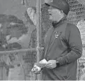  ?? CHERYL EVANS/THE REPUBLIC ?? Hamilton baseball coach Mike Woods yells at his team during a game against Orange Lutheran at Bell Bank Park Legacy Sports Complex in Mesa on Feb. 23.