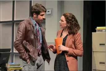  ?? KEVIN BERNE — AMERICAN CONSERVATO­RY THEATER ?? Dean (played by Jeremy Kahn, left) gossips with co-worker Ani (Martha Brigham) in “Gloria,” one of two production­s American Conservato­ry Theater is streaming through April 5.