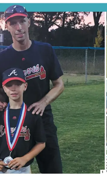  ?? PHOTOS COURTOISIE ?? 1. Valérie Bolduc avec ses hommes : Patrick, William et Samuel. 2. Patrick Rosa entouré de ses fils William et Samuel ( à droite). 3. La famille Rosa allait souvent aux matchs des Braves. 4. Patrick Rosa adorait enseigner le baseball aux jeunes.