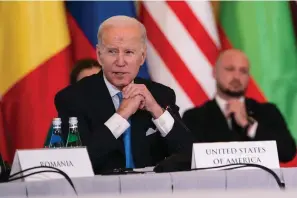  ?? The Associated Press ?? President Joe Biden speaks Wednesday during a meeting with the leaders of the Bucharest Nine, a group of nine countries that make up the eastern flank of NATO in Warsaw.